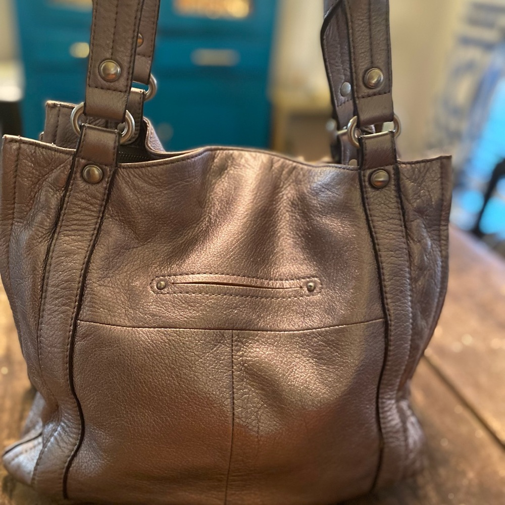 B Makowsky silver leather handbag